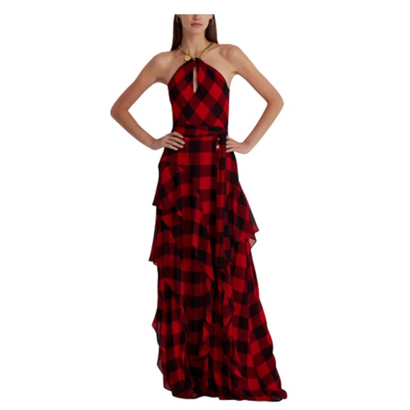 Lauren Ralph Lauren Dresses & Skirts - Lauren Ralph Lauren RARE Buffalo Checkered Georgette Halter Gown Dress SZ 12